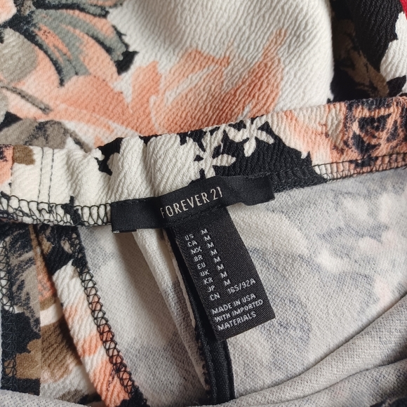 FOREVER 21 Pink White Floral Print Strapless Ruffle Overlay Bodycon Midi Dress M - Picture 5 of 9